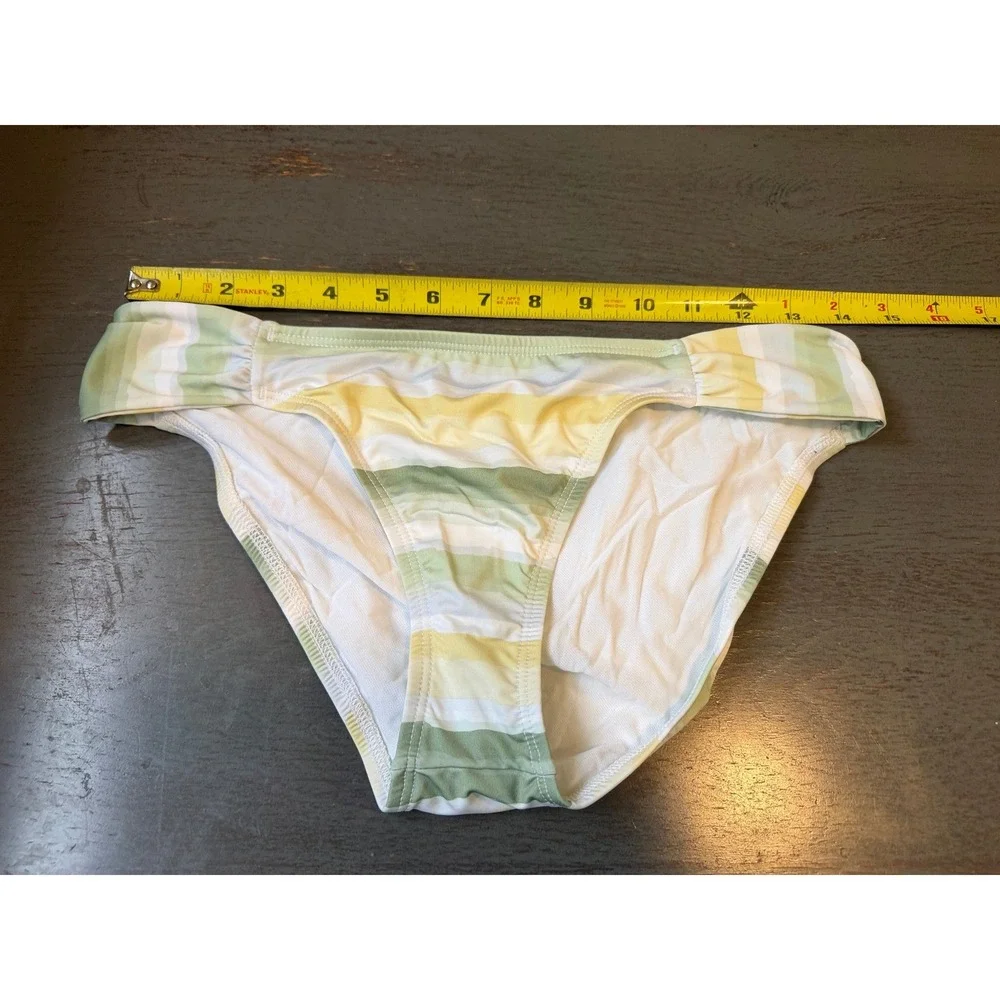 Title Nine Carve Designs Bikini Bottoms Green Yellow Striped Ruched Swim Size S